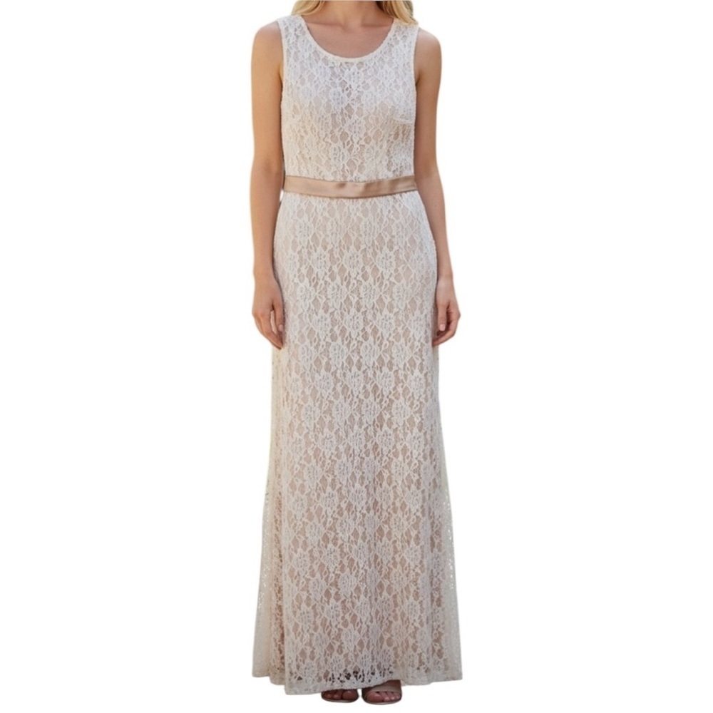 Christina Wu Lace Overlay Sleeveless Mermaid Maxi Gown